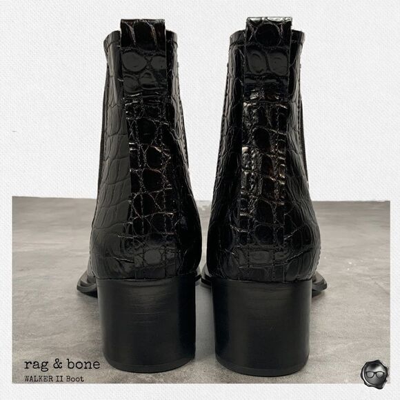RAG & BONE WALKER II CHELSEA HEELED BOOT IN BLACK CROC EMBOSSED LEATHER SIZE 6.5 - Picture 6 of 14
